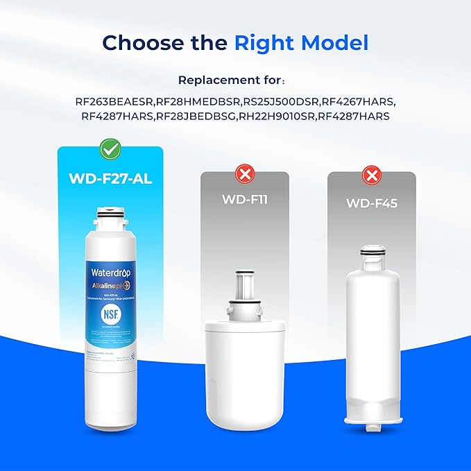 Waterdrop Alkaline DA29-00020B Replacement for Samsung® Water Filter HAF-CIN/EXP, HAF-CIN, DA29-00020B-1, DA97-08006A-1, RF28HMEDBSR, RF263BEAESR, RS25J500DSR, RF263TEAESG, 2 Filters