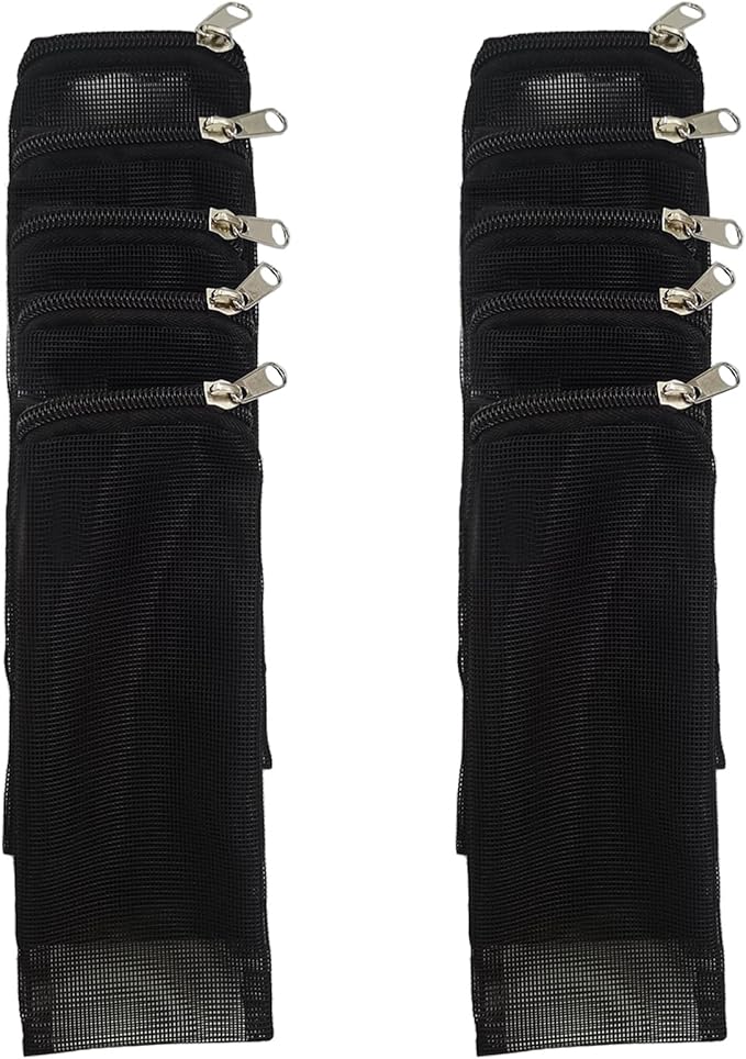 10 Pcs 3" x 8" Aquarium Filter Media Bags, Fish Tank Media Mesh Filter Net Bags for Activated Carbon, Ceramic Rings, Small Aquarium Ceramics Pouch Reusable Bags with Zipper, Black.