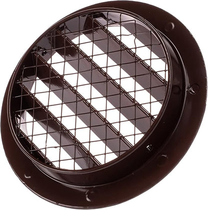 4" Brown Vent Cover - Aluminum - Industrial Round Air Vent Louver - Metal Soffit Vent with Screen - Mesh - Round Vent Grille for House Or Garage Wall