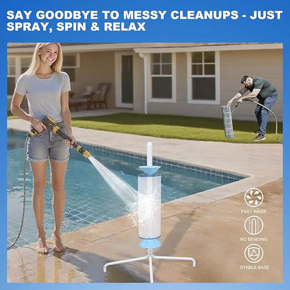 Skimzy Pool Filter Cleaner Rack - Upright Automatic Rotary Cleaning Tool for 3/4/6" Filter Cartridges | Water Saving Design, No Bending Over, DIY Operation