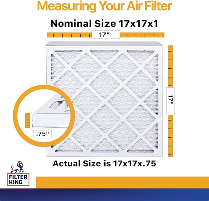 Filter King 17x17x1 Air Filter | 4-PACK | MERV 13 HVAC Pleated A/C Furnace Filters | MADE IN USA | Actual Size: 17 x 17 x .75"