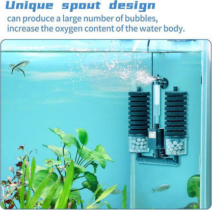Aquarium Sponge Filter 15-55 Gallon Fish Tank Filter, Electric Power Double Sponge Filter, Quiet Small Low Flow Foam Filter for Fish Tank Betta Shrimp, Intake Dual Sponge Filter Kit w/Bio Balls &Pump