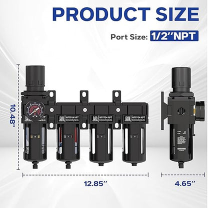 NEWPO 1/2'' NPT 4 Stage Air Dryer for Compressor,Air Drying System, Filter Regulator Dryer Combo for Plasma Cutter and Paint Spray,Semi-Auto Drain (Black)