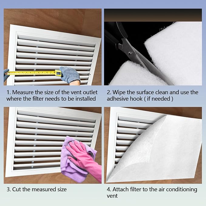 Air Vent Filter White, 12"X120" Cut to Size Air Filter Roll (80 + Filters), Electrostatic Vent Filter Material for Home Floor, Ceiling, Grilles, HVAC Vent, Compression Packing (Thickness: 0.2 In)