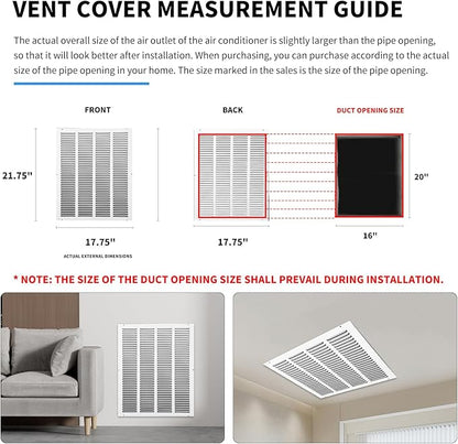 16x20 Return Air Grille(Duct Opening Size),Air Return Vent Cover,Flat Vent Cover,Rejillas De Aire Acondicionado Para Casa,Return Air Grilles,Outer Dimensions:17.75"Wx21.75"H(16"W x 20"H, Duct Opening)