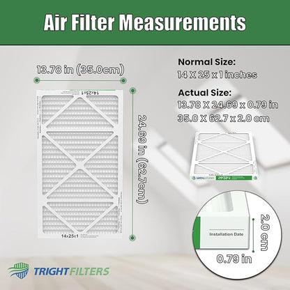 14x25x1 Air Filter 4 Pack, Durable MERV 8 Pleated Home HVAC AC Furnace Filters, Lightweight Compact Air Conditioner Filter Replacement