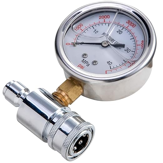 Pressure Washer Gauge, 6000 PSI, 3/8 Inch Quick Connect, Pressure Gauge for Power Washer