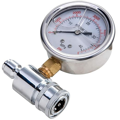 Pressure Washer Gauge, 6000 PSI, 3/8 Inch Quick Connect, Pressure Gauge for Power Washer