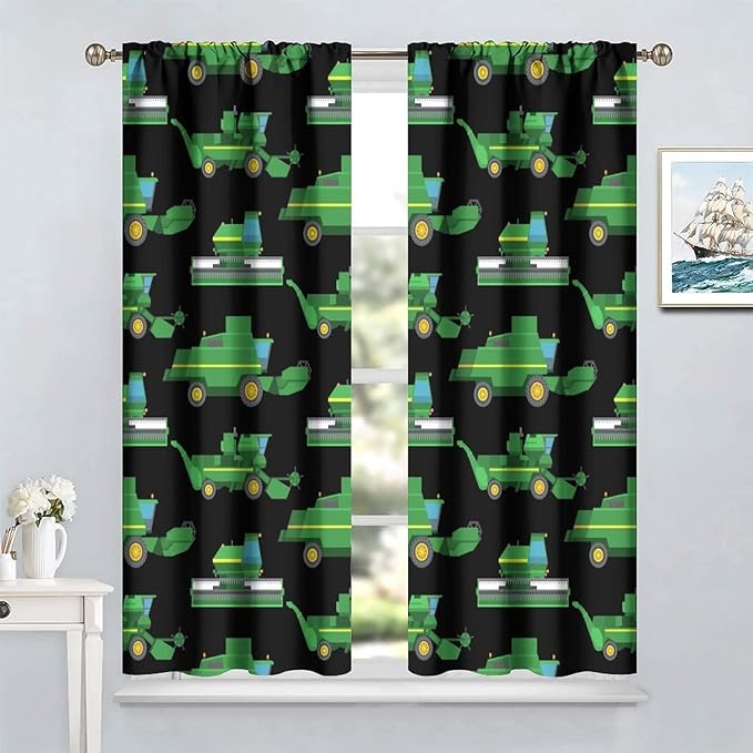 Kids Agriculture Machine Window Curtains, Farm Equipment Tractors Transport Combines Rod Pocket Decorative Windows Curtain for Boys Children Teens Room Decor 72x63in (30% Blackout)
