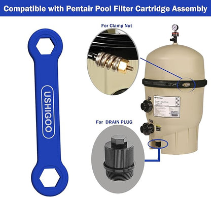 2in1 Drain Plug & Shell Nut Hand Wrenches for Compatible with Pentair Pool Filter - Easy Removal Tool Fits FNS Filters, Clean & Clear, Cartridge, Valve, Relief, Winterizing, Installation-Blue