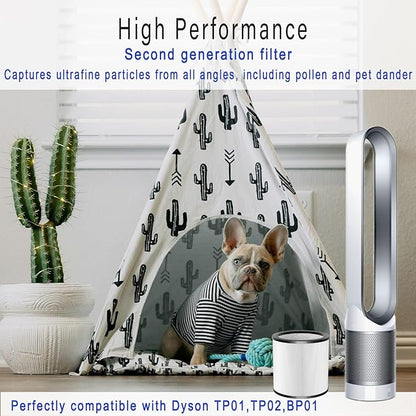 Updated TP01 Filter, 360 Glass HEPA Filter Replacement for Dyson Air Purifier Pure Cool Link TP01 TP02 TP03 AM11 Tower Fan, Pure Cool Me BP01 Personal Purifying Fan, Compare to 968126-03,2 Pack,Black