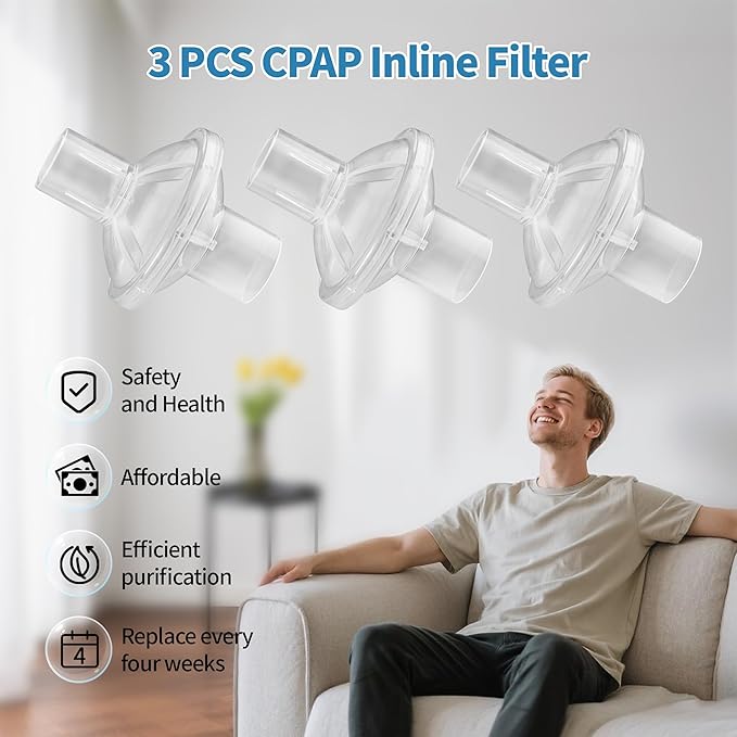 CPAP Filters - 3 PCS Universal CPAP Inline Filter for CPAP and BiPAP Machines Compatible with ResMed AirSense 10/11, CPAP Bacteria Filter for All 22mm & 25mm Tubing, CPAP Supplies