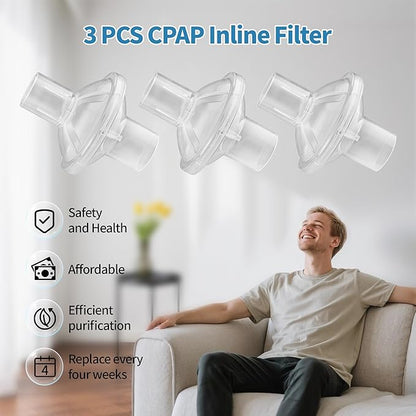 CPAP Filters - 3 PCS Universal CPAP Inline Filter for CPAP and BiPAP Machines Compatible with ResMed AirSense 10/11, CPAP Bacteria Filter for All 22mm & 25mm Tubing, CPAP Supplies
