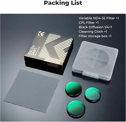 K&F CONCEPT Snap On CPL VND Effect Filter Kit Compatible with DJI Osmo Action 6, 3 Pack CPL Black Diffusion 1/4 ND4-32 Filters HD Optical Glass/Multi-Coated Action Camera Accessories