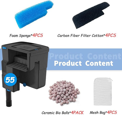 SHIGATSU 4 Set Three-Stage Filters Replacement Media Kit for Seachem Tidal 55 Filter, Replacement Aquarium Filter Sponge and Activated Carbon Pad for Fish Tank Filter