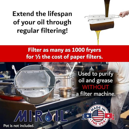 MirOil B6PS EZ Flow Deep Fryer Oil Filter Bag w/Frame – Reusable Grease Fryer Strainer to Extend Oil Life & Maintain Food Quality – Handles Kitchen Hot or Cold Liquid – Deep Fryer Filter for Cooking