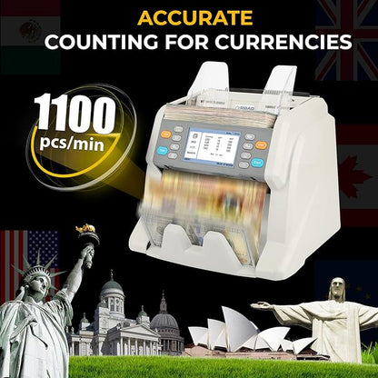 RIBAO MC-40 Mixed Denomination Money Counter, Business Grade Cash Counting Machine, CIS/UV/MT Counterfeit Detection, Muti Currency Bill Counter Printer Compatible Value Count