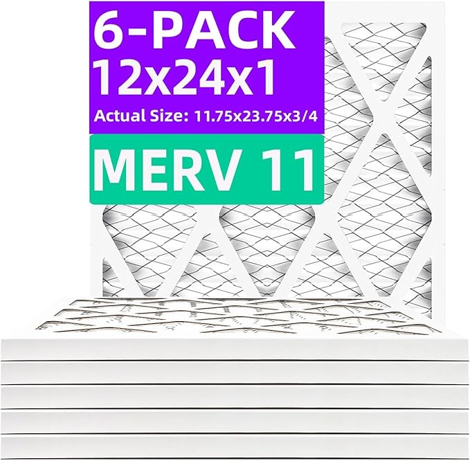 12x24x1 MERV 11 (6-Pack) Pleated Air Filter (Actual Size: 11.75"x23.75"x0.75") MPR 1200 & FPR 7, Furnace Air Filters