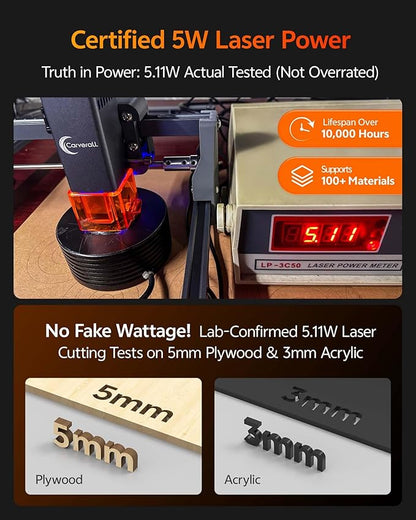 Laser Engraver, Carverall K15 Pro 5W Laser Engraving Machine for Beginners DIY High Accuracy 200x300mm (Near A4) Portable CNC Laser Cutter for Wood Coated Metal Acrylic Leather, 5000mW, Class 1