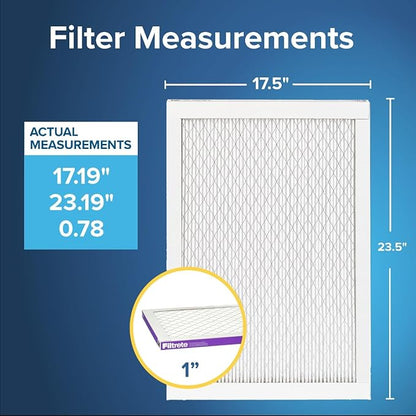 Filtrete 17.5x23.5x1 AC Furnace Air Filter, MERV 12, MPR 1500, CERTIFIED asthma & allergy friendly, 3 Month Pleated 1-Inch Electrostatic Air Cleaning Filter, 6-Pack (Actual Size 17.19x23.19x0.78 in)