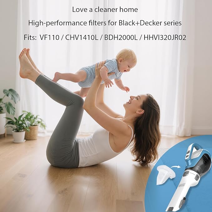 4 Pack Filter Replacement for Black and Decker AdvancedClean Cordless Handheld Vacuum VF110 CHV1410L BDH2000L HHVI320JR02, Compact Pet and Car Hand Vac Filters