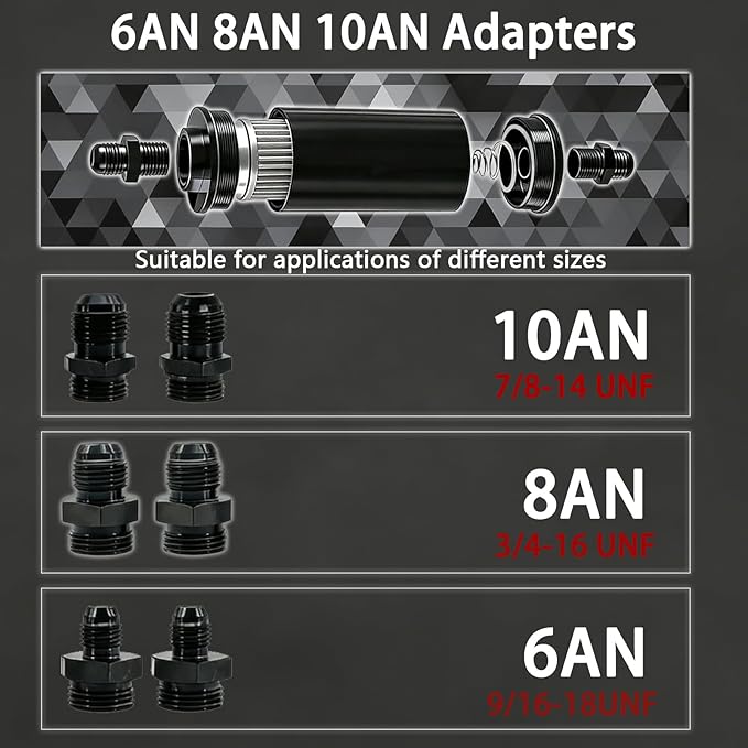 10 micron inline fuel filter with 6AN 8AN 10AN Adapter and Bracket Clip 50MM Black Universal