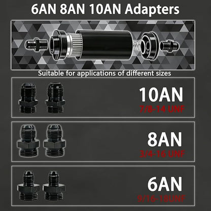 10 micron inline fuel filter with 6AN 8AN 10AN Adapter and Bracket Clip 50MM Black Universal