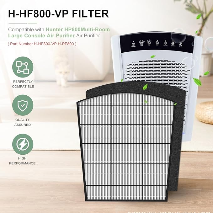 H-HF800-VP Filter Replacement, Compatible with Hunter HP800 Air Purifier Series, Part Number H-HF800-VP H-PF800, 1 Filter and 4 Carbon Pre-Filter