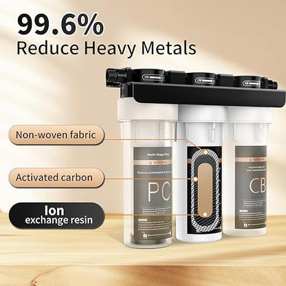 Under Sink Alkaline Water Filter, 9-Layer Water Filter System Reduces Heavy Metals, Chlorine, Sediment, Improves pH and Taste, Remineralization, NSF Certified Sink Water Filter