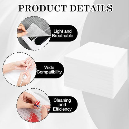 400 Sheets Professional Nail Dust Collector Filter Paper Sheets, White, PP Material, 7.48x9.45 Inch, for Salon, Spa, Home Use