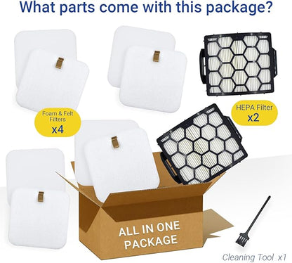 Filter Replacement Parts and Accessories for Shark LA300, LA301, LA322, LA351, LA500, LA455, LA702 Rotator Lift-Away ADV DuoClean PowerFins Upright Vacuum, XHF320 &XFFK320, 2 HEPA+4 Foam&Felt Filters