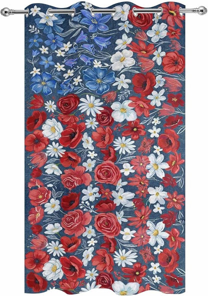 4th of July Outdoor Curtains for Patio Patriotic Flowers Farmhouse Red Waterproof Outside Curtains with Grommet Top Weatherproof Curtain for Cabana Pergola Gazebo, 1 Panel, 54" W x 95" L