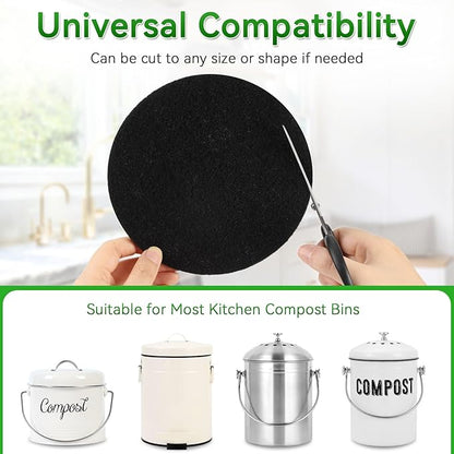 10 Pack Charcoal Filters for Compost Bucket, Compost Filters for Countertop Bin, Odor-Absorbing Activated Charcoal Replacement for Kitchen, Home Bucket Compost Bin Refill, 6.7 Inch