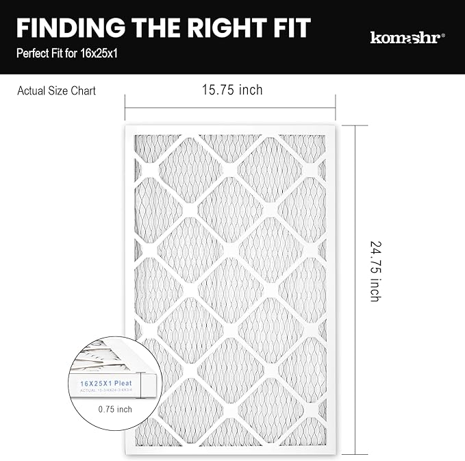 16x25x1 Air Filter MERV 8 (4-Pack), HVAC/Furnace AC Filter Replacement, Dust Defense–Comparable with MPR 600 & FPR 5 (Actual 15.75x24.75x0.75)