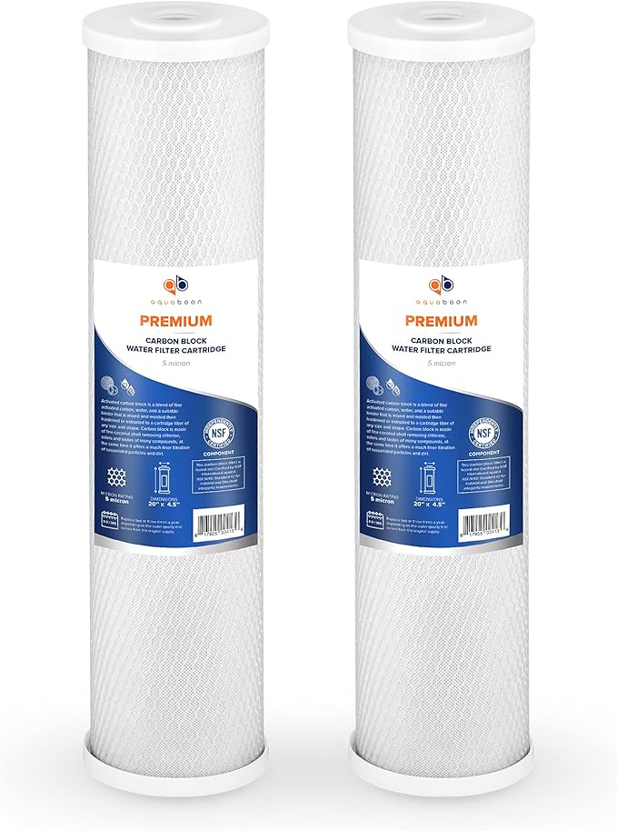 Aquaboon 5 Micron 20 x 4.5 Premium CTO Activated Carbon Water Filter Cartridge Replacement for Whole House Compatible with FC25B, EP-20BB, 2-PACK