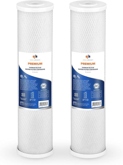 Aquaboon 5 Micron 20 x 4.5 Premium CTO Activated Carbon Water Filter Cartridge Replacement for Whole House Compatible with FC25B, EP-20BB, 2-PACK