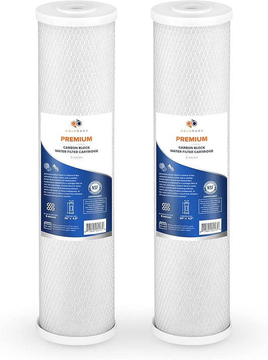 Aquaboon 5 Micron 20 x 4.5 Premium CTO Activated Carbon Water Filter Cartridge Replacement for Whole House Compatible with FC25B, EP-20BB, 2-PACK