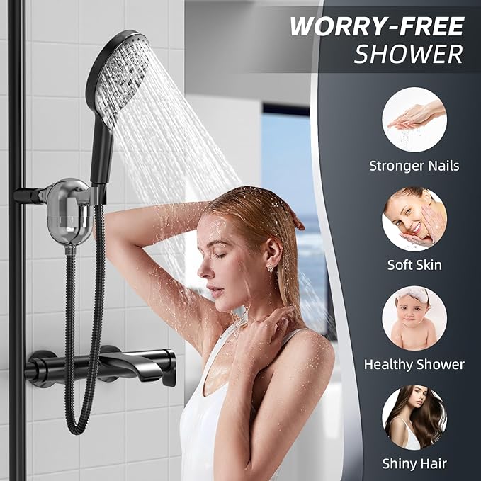 Handheld Shower Filter for Hard Water- 25-Stage Advanced Filtration - Removes 99% Chlorine & Heavy Metals, Soothes Sensitive Skin & Reduces Hair Frizz, Ideal for Bathroom, Apartment
