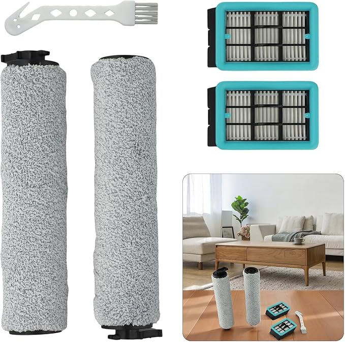 Replacement Brush Roller And Filters For Bissell For CrossWave 3831 HF2 3845 3847 3848 Floor Scrubber Wet and Dry Vacuum Cleaner Accessories, 2 Roller brush + 2 Filters + 1 Cleaning brush