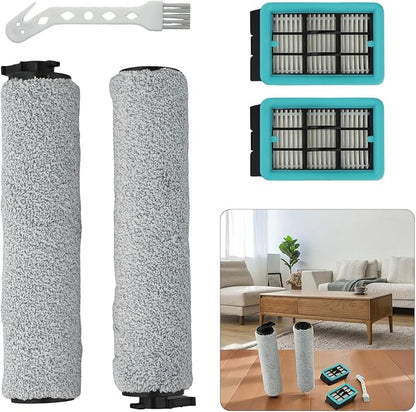 Replacement Brush Roller And Filters For Bissell For CrossWave 3831 HF2 3845 3847 3848 Floor Scrubber Wet and Dry Vacuum Cleaner Accessories, 2 Roller brush + 2 Filters + 1 Cleaning brush