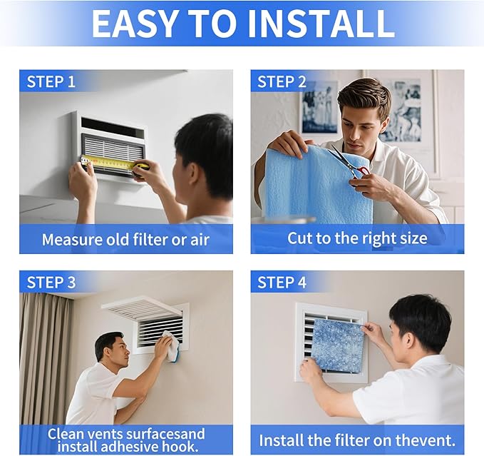 Custom Size Air Vent Filters,10''x120''x1'' Cut to Fit Air Filter Material with MERV 8 Rating & Adhesive Tape, for Home Floor, Grilles, Ceiling, HVAC Furnace Vents