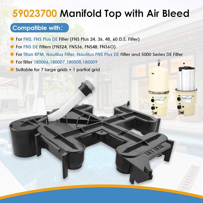 59023700 Manifold Top with Air Bleed, Compatible with FNS Plus 24, 36, 48, 60 Pool and Spa D.E. Filter, Replace# V38-140 and 25357-600-000 Pentair Pool Filters