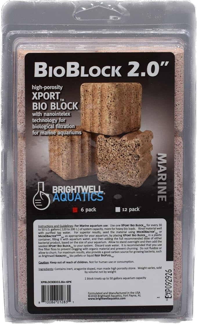 Brightwell Aquatics Xport-BIO Block - Biological Filtration Mediafor Bacteria Growth and Phosphate Reduction, 6 pack, 2"