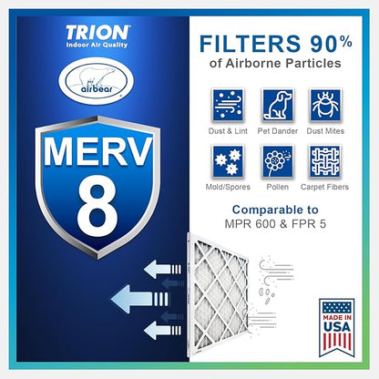 20x20x1 Air Filter MERV 8 (8-Pack) TRION Air Bear Pleated HVAC Air Filters Replacement (Actual Size: 19.50 x 19.50 x 0.75 Inches)