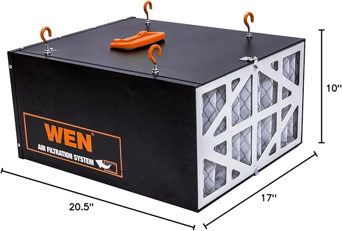 WEN 3410 3-Speed Remote-Controlled Air Filtration System (300/350/400 CFM), Basic w/ RF Remote (400 CFM) , Black