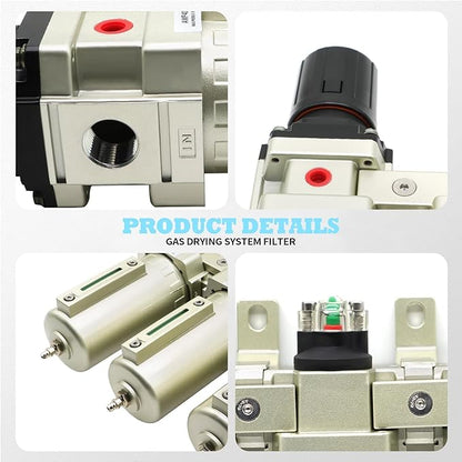 1/2" & 3/4" NPT Industrial Grade 4 Stage Gas Drying System, Coalescing Filter, Desiccant Dryer, Auto Drain, Compatible with Paint Spray, Plasma Cutter (Manual Version,1/2" NPT)