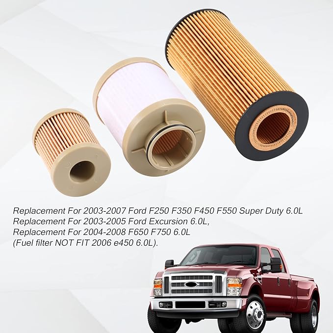 CARMOCAR FD4616 Fuel Filter and FL2016 Oil Filter Replacement for 2003-2007 Ford F250 F350 F450 F550 Super Duty 6.0L 2003-2005 Excursion 6.0L 3C3Z-9N184-CA 3C3Z-6731-AA FD4604