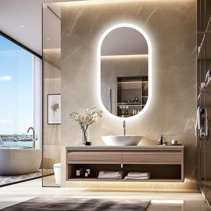 LUVODI Lighted LED Bathroom Mirror: 48x24IN Wall Mounted Dimmable 3 Colors Makeup Mirror with Bright Back Lit - Smart Mirror Anti Fog with Touch Switch Memory Function for Restroom Bedroom Living Room