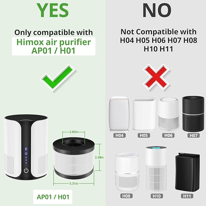 AP01 Filter Only Compatible with Himox AP01(H01) Air Purifi-er, High-Efficiency 3-Stage Filtration for Himox AP01 Replacement Filter, 2 Pack