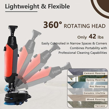 Rechargeable Floor Cleaner and Wet Dry Floor Machine, 17" Commercial Floor Scrubber, Dual-Brush Heads, Cordless Electric Floor Mop Cleaning Capacity 13000 Sqft/H, for Villa Hospital Office White